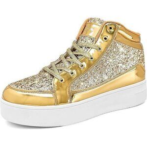 Women's Gold Shiny Glitter Sequin Shoes High Top Sneakers Fashion Bling